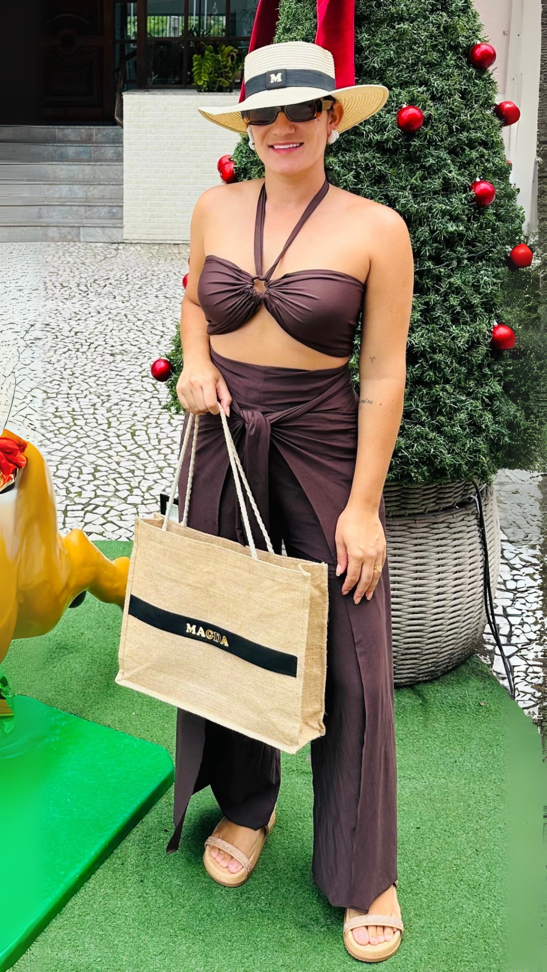 Conjunto Calça/Macacão + Top Marrom