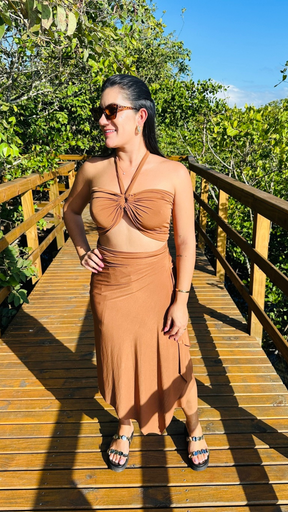 Conjunto Saída Longa + Top Caramelo