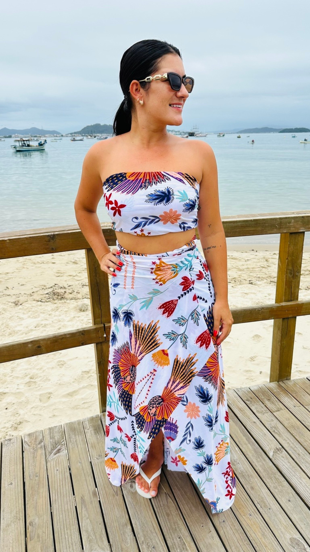 Conjunto Saída Longa + Top Estampada