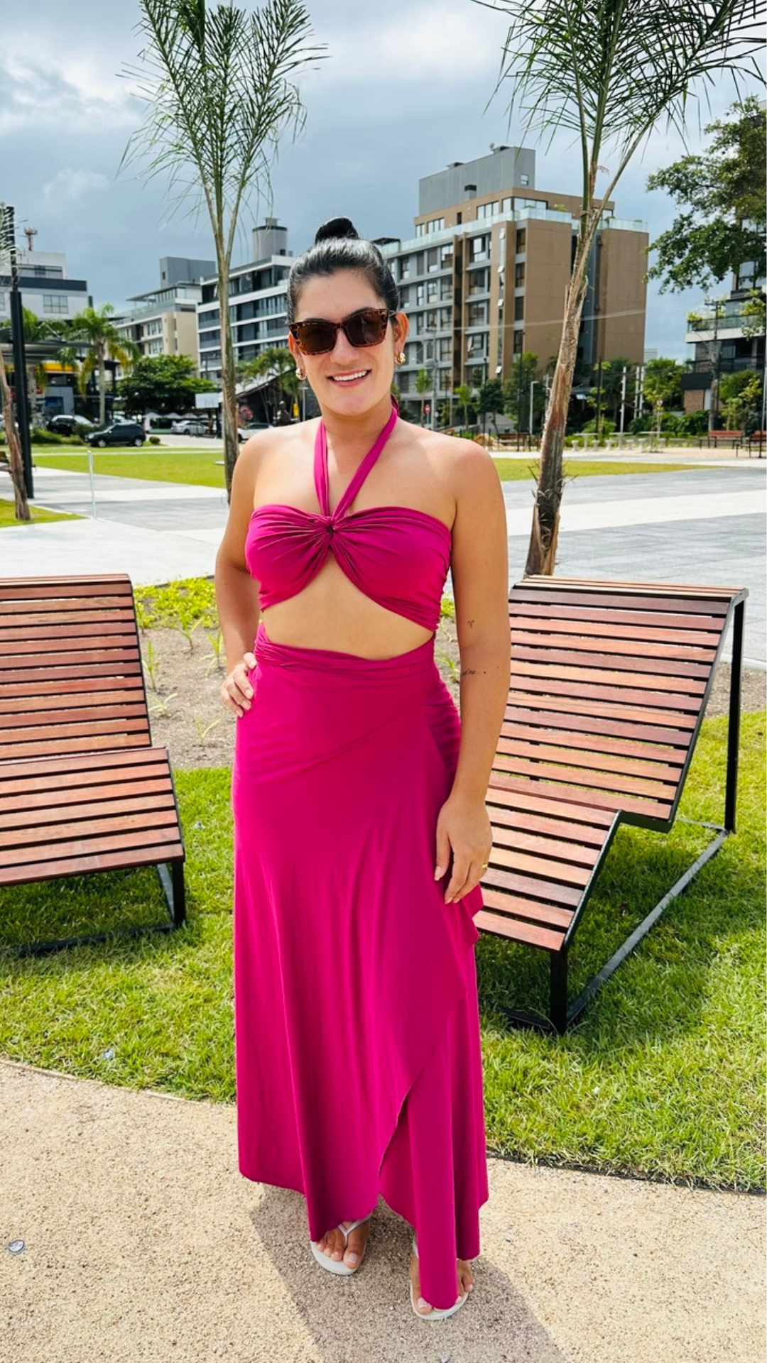Conjunto Saída Mídi + Top Fúcsia